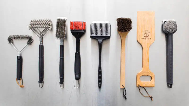 Display of different BBQ grill brush types