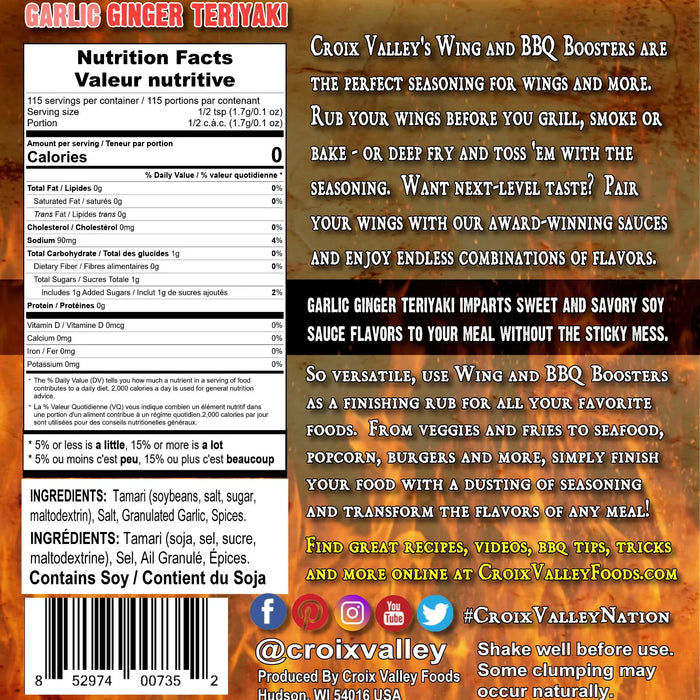 Croix Valley - Ailes et BBQ Booster Teriyaki Ail Gingembre