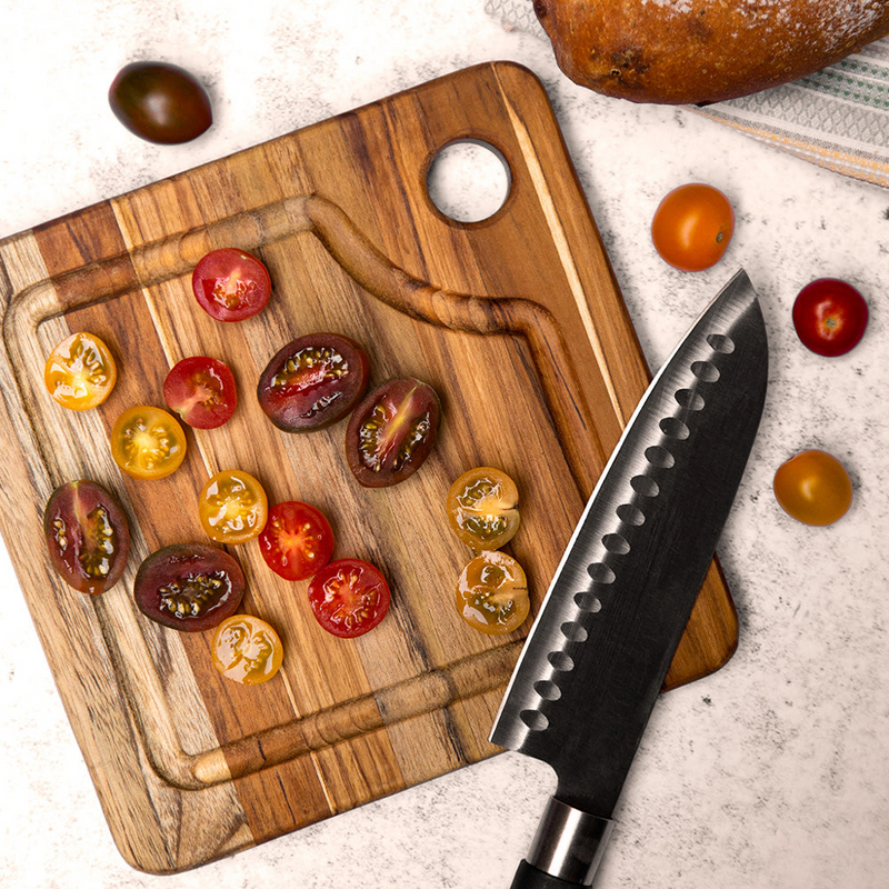 Teak Haus - Planche De Bar Carré Marine Av Rainure Pour Jus (8 x 8 x 0.75 po)