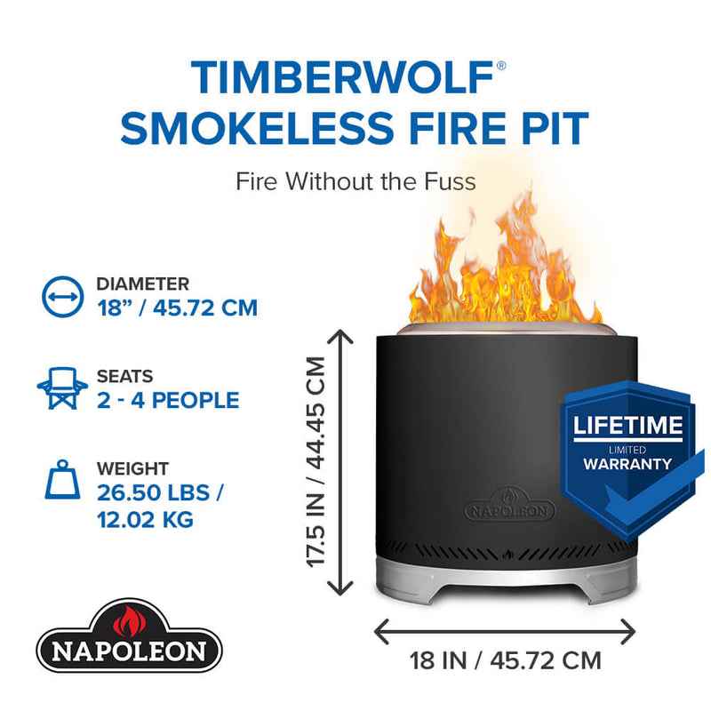 Napoleon - Timberwolf Smokeless Fire Pit (18-inch, Matte Black)